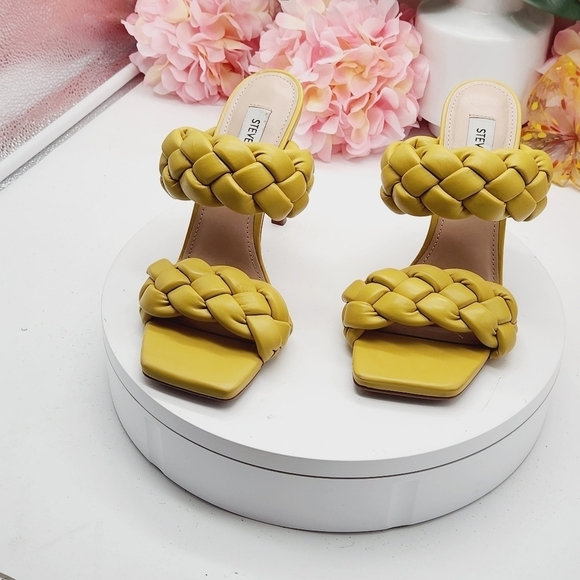Steve Madden Kenley Citron Braided High Heel Sandals Slide-on Yellow Size 6.5 - Picture 2 of 16